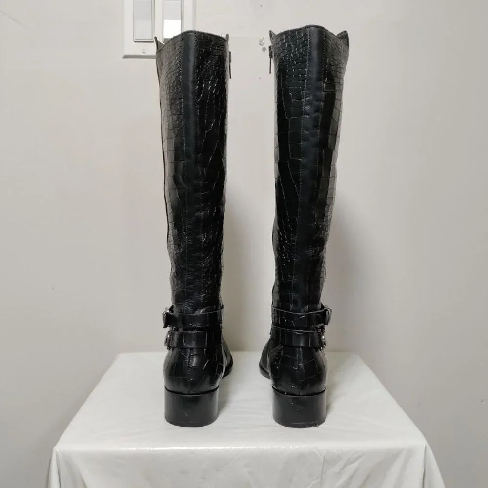 Napoleoni Leather Pull On Knee Length Equestrian Riding Boots Black Women's 8.5 - Picture 9 of 15